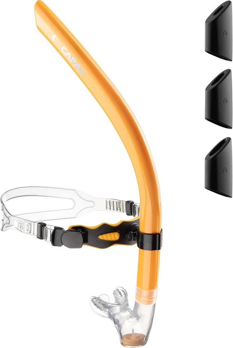 Capas Training Swim Snorkel for Lap Swimming, Swivel Headband Ultimate Fit Center-Mount Swimmers Snorkel with Liquid Silicone Mouthpiece Adjustable Strap, Designed for Adult Men Women - Image 1